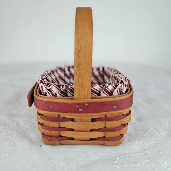 Vintage 1993 Longaberger Mini Basket With Handle & Fabric Liner - Picture 5 of 7